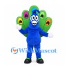 Peacock Mascot Costume in Blue with Large Green Fan Tail