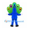 Peacock Mascot Costume in Blue with Large Green Fan Tail