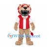 Lion Mascot Costume with Red Mane and Red Striped Shirt