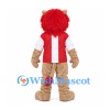 Lion Mascot Costume with Red Mane and Red Striped Shirt