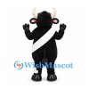 Black Bull Mascot Costume with White Sash and Long Cream Horns