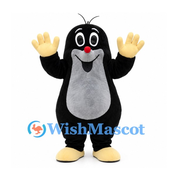 Mole Mascot Costume in Black with Gray Belly and Yellow Hands
