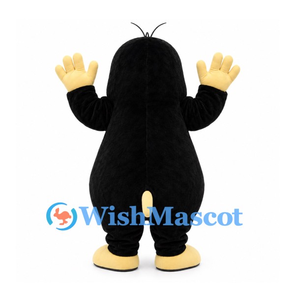 Mole Mascot Costume in Black with Gray Belly and Yellow Hands