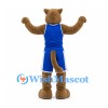Cougar Mascot Costume in Brown with Blue Basketball Uniform