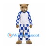 Cougar Mascot Costume with Blue and White Checkered Outfit