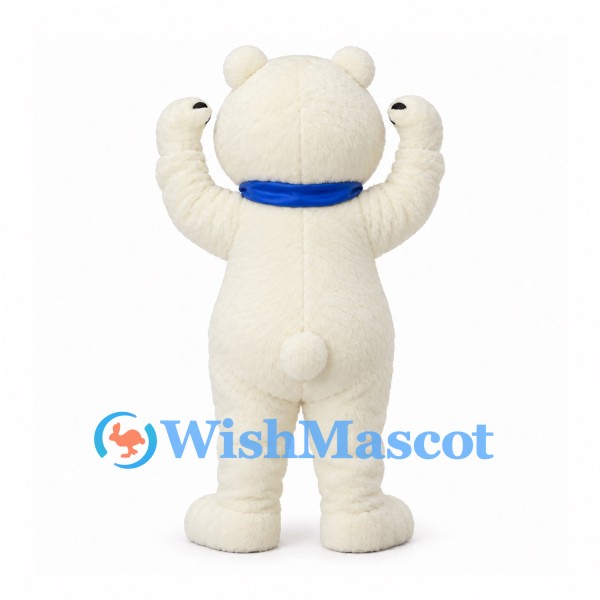 Polar Bear Mascot Costume in Cream with Blue Scarf and Round Belly