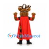Deer Mascot Costume with Red Cape and Black Striped Sports Uniform