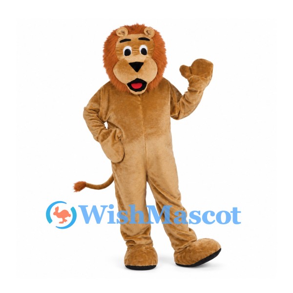 Lion Mascot Costume in Tan with Orange Mane and Long Tail