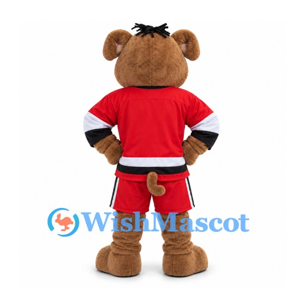 Bull Mascot Costume in Brown with Red Hockey Shirt and Shorts