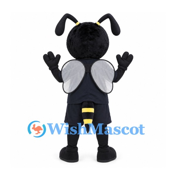 Wasp Mascot Costume in Black with Gray Wings and Black Sports Uniform