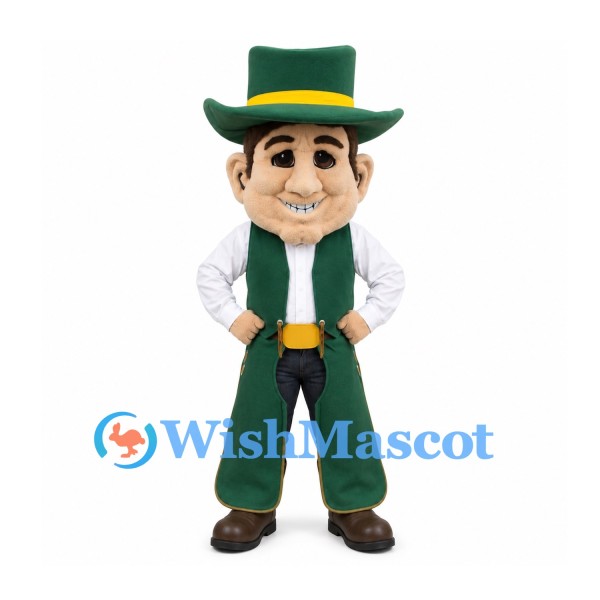 Leprechaun Mascot Costume with Green Top Hat and Long Waistcoat