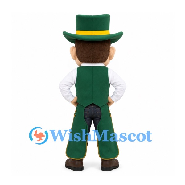 Leprechaun Mascot Costume with Green Top Hat and Long Waistcoat