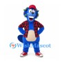 Beaver Mascot Costume in Blue with Red Cap and Plaid Shirt
