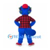 Beaver Mascot Costume in Blue with Red Cap and Plaid Shirt