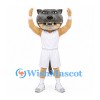 Wolf Mascot Costume with Gray Head and White Basketball Uniform