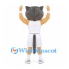 Wolf Mascot Costume with Gray Head and White Basketball Uniform
