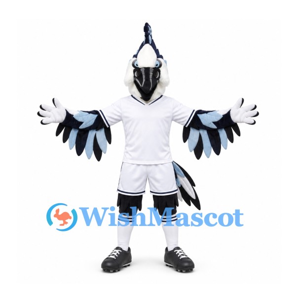 Bird Mascot Costume in Black and White with Spread Wings and White Uniform