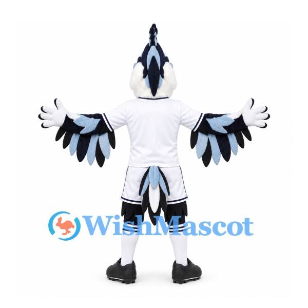 Bird Mascot Costume in Black and White with Spread Wings and White Uniform