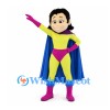 Superhero Girl Mascot Costume with Yellow Suit and Blue Cape