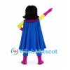 Superhero Girl Mascot Costume with Yellow Suit and Blue Cape
