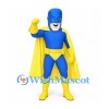 Superhero Mascot Costume with Blue Suit and Yellow Cape