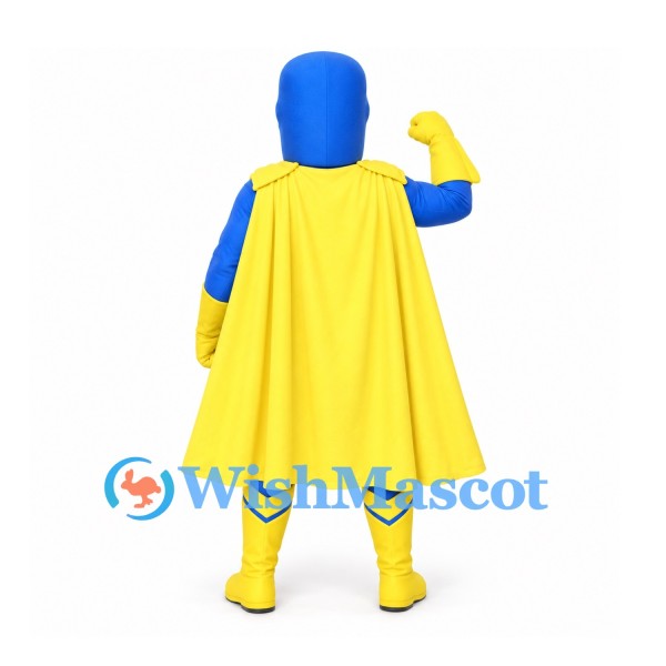 Superhero Mascot Costume with Blue Suit and Yellow Cape