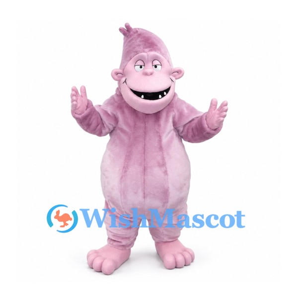 Troll Mascot Costume in Pink with Tall Head and Rounded Belly