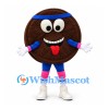 Chocolate Cookie Mascot Costume with Blue Headband and Pink Wristbands