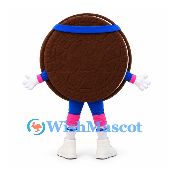 Chocolate Cookie Mascot Costume with Blue Headband and Pink Wristbands