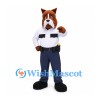 Police Dog Mascot Costume in Brown with White Shirt and Navy Pants