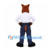 Police Dog Mascot Costume in Brown with White Shirt and Navy Pants