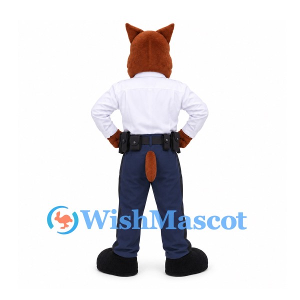 Police Dog Mascot Costume in Brown with White Shirt and Navy Pants