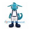 Dragon Mascot Costume in Teal with White Sports Uniform and Curled Tail