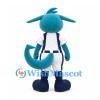 Dragon Mascot Costume in Teal with White Sports Uniform and Curled Tail