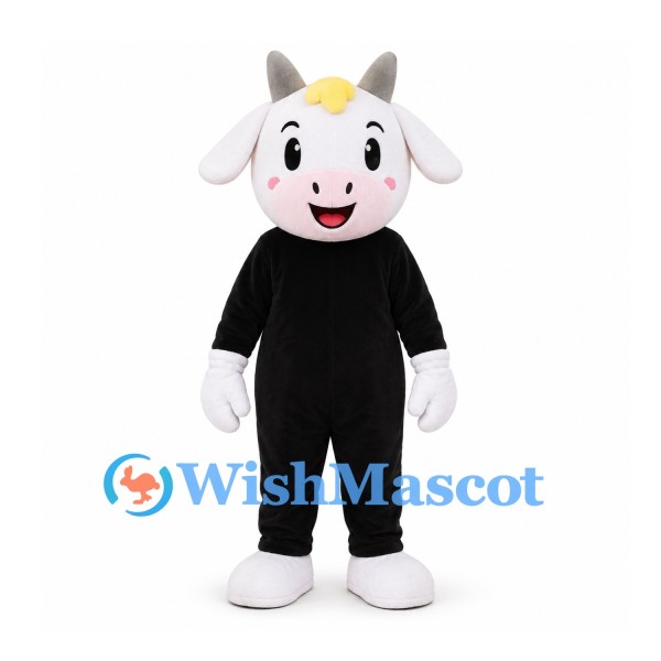 Goat Mascot Costume with White Head and Black Body