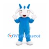 Goat Mascot Costume in Blue with White Head and Blue Horns