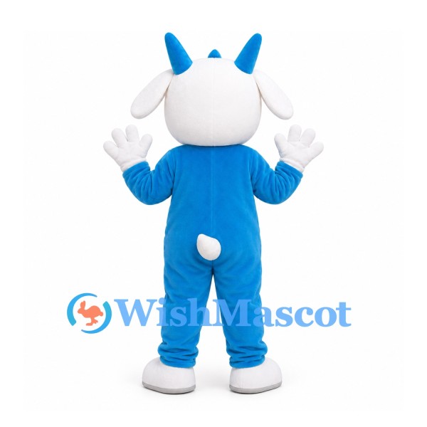 Goat Mascot Costume in Blue with White Head and Blue Horns