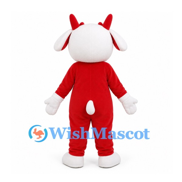 Goat Mascot Costume in Red with White Head and Red Horns