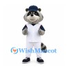 Raccoon Mascot Costume with Navy Cap and White Baseball Uniform