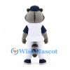 Raccoon Mascot Costume with Navy Cap and White Baseball Uniform