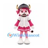 Cow Mascot Costume in Pink with Navy Cap and White Cheerleader Outfit