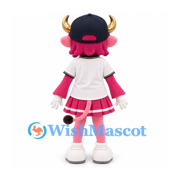 Cow Mascot Costume in Pink with Navy Cap and White Cheerleader Outfit