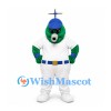 Bear Mascot Costume in Green with Blue Cap and White Baseball Uniform