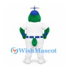 Bear Mascot Costume in Green with Blue Cap and White Baseball Uniform