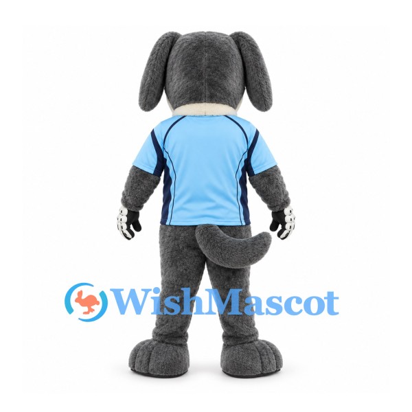 Dog Mascot Costume in Gray with Light Blue Shirt and Long Ears