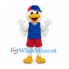 Eagle Mascot Costume in White with Blue Vest and Red Shorts