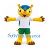Turtle Mascot Costume in Yellow with Blue Shell and Green Shorts