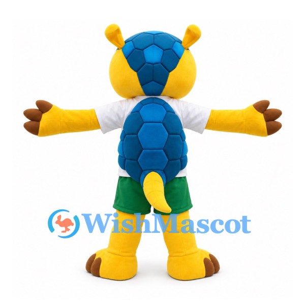 Turtle Mascot Costume in Yellow with Blue Shell and Green Shorts