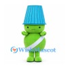 Green Character Mascot Costume with Tall Blue Bucket Hat and White Sash