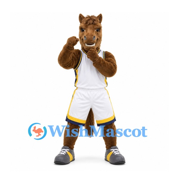 Horse Mascot Costume in Brown with White Basketball Uniform